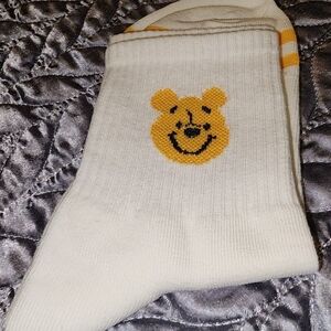 White Socks with Yellow Bear Design